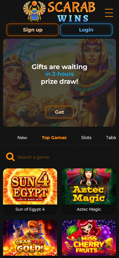 Scarabwins Casino Mobile screenshot